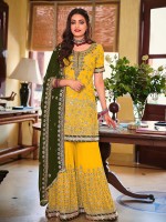 Yellow Faux Georgette Plazzo Suit